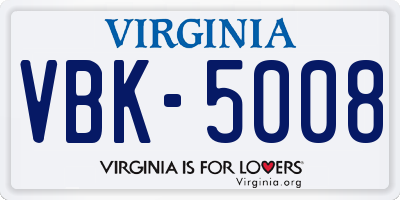 VA license plate VBK5008