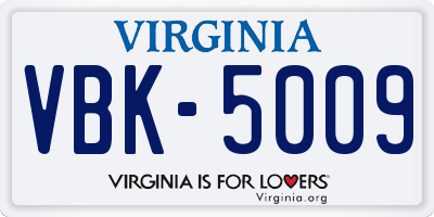 VA license plate VBK5009