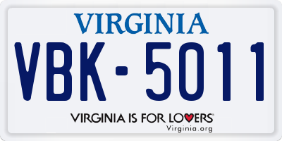 VA license plate VBK5011