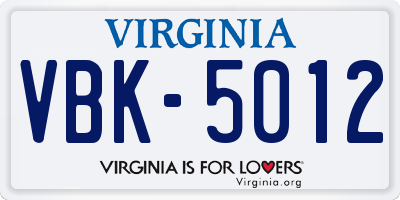 VA license plate VBK5012