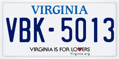 VA license plate VBK5013