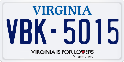VA license plate VBK5015