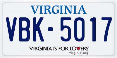 VA license plate VBK5017