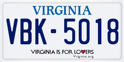 VA license plate VBK5018