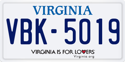 VA license plate VBK5019