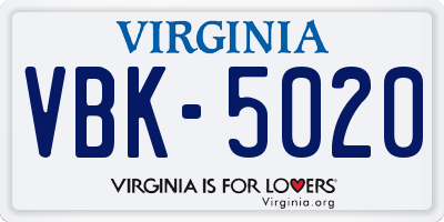 VA license plate VBK5020