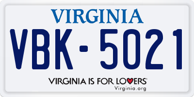 VA license plate VBK5021