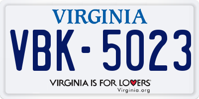 VA license plate VBK5023