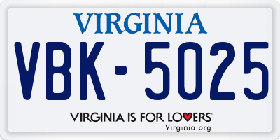 VA license plate VBK5025