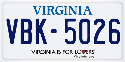 VA license plate VBK5026