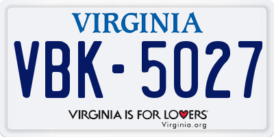 VA license plate VBK5027