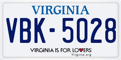 VA license plate VBK5028