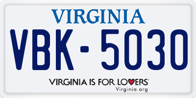 VA license plate VBK5030