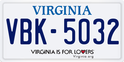 VA license plate VBK5032