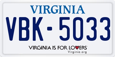 VA license plate VBK5033