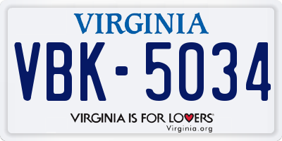 VA license plate VBK5034
