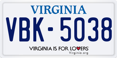 VA license plate VBK5038