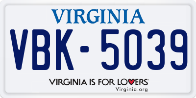 VA license plate VBK5039