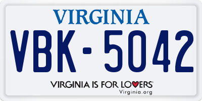 VA license plate VBK5042