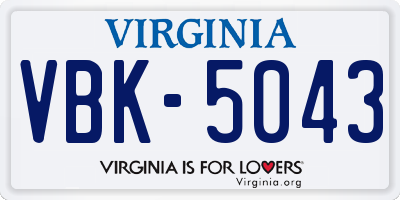 VA license plate VBK5043