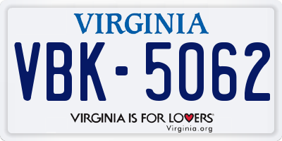 VA license plate VBK5062