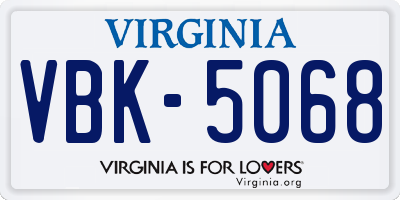 VA license plate VBK5068