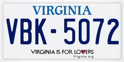 VA license plate VBK5072