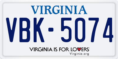 VA license plate VBK5074