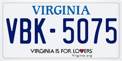 VA license plate VBK5075