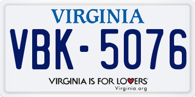 VA license plate VBK5076