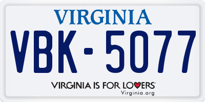 VA license plate VBK5077