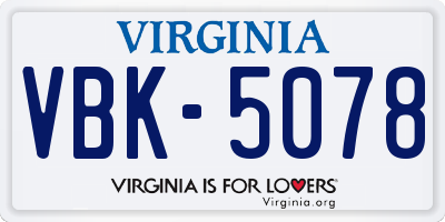 VA license plate VBK5078