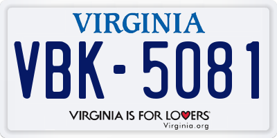 VA license plate VBK5081