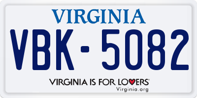 VA license plate VBK5082