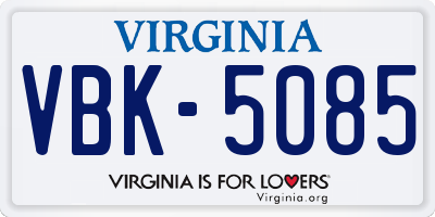 VA license plate VBK5085
