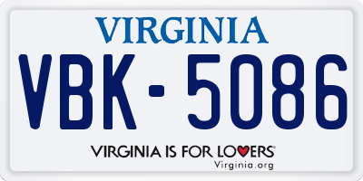VA license plate VBK5086
