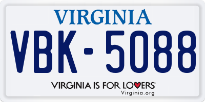 VA license plate VBK5088