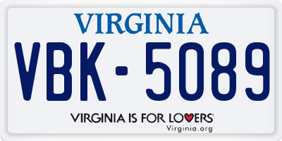 VA license plate VBK5089