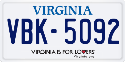 VA license plate VBK5092