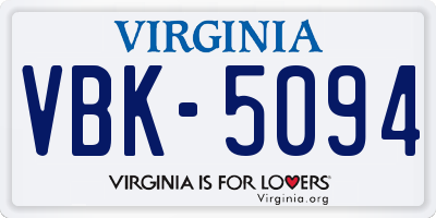VA license plate VBK5094