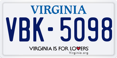 VA license plate VBK5098