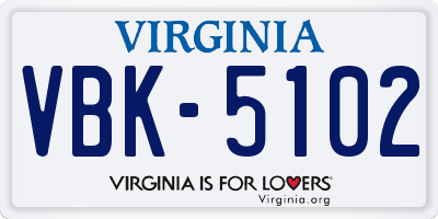 VA license plate VBK5102