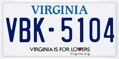 VA license plate VBK5104