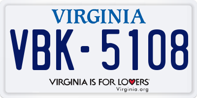VA license plate VBK5108