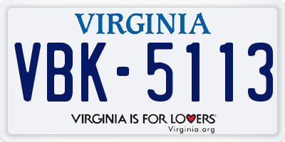 VA license plate VBK5113