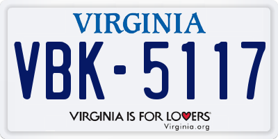 VA license plate VBK5117