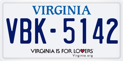 VA license plate VBK5142