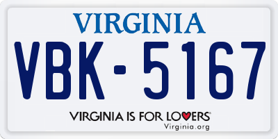 VA license plate VBK5167