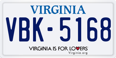 VA license plate VBK5168