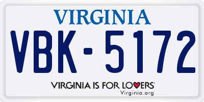 VA license plate VBK5172